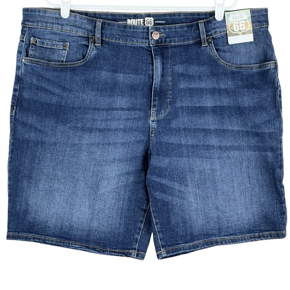 Route 66 Men's Blue Denim Shorts Size 42 Stretch 11" Inseam Pockets NEW